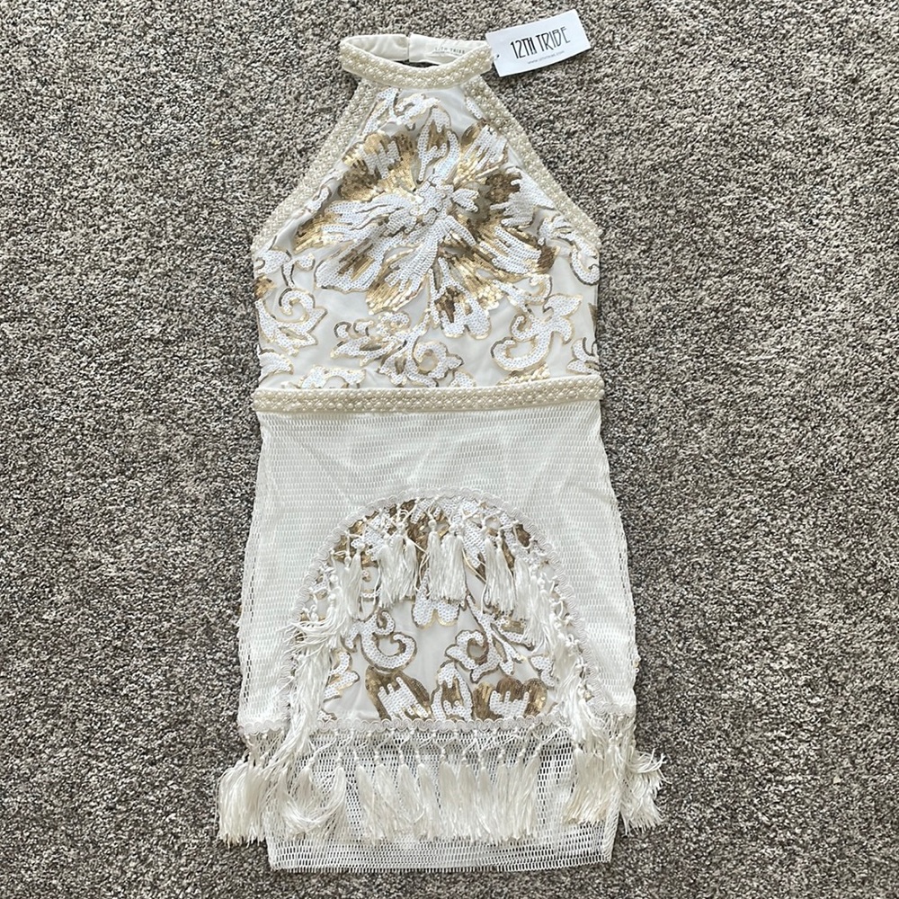 White and gold sequin festival dress